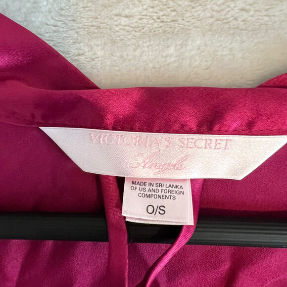 VTG Victorias Secret Angels Robe Womens OS Pink Satin Kimono Glam Lounge Y2K - Picture 11 of 15